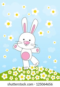 Easter rabbit on floral meadow