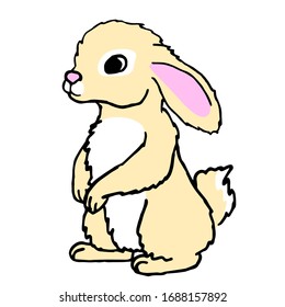 Easter rabbit on white isolated backdrop. Mascot bunny for invitation or gift card, notebook sticker, bath tile, scrapbook. Phone case or cloth print art. Cartoon style stock vector illustration