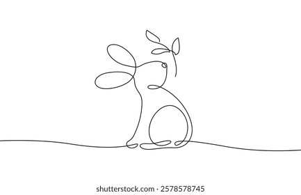 Easter Rabbit in One Continuous Line Drawing. Easter Card with Cute Bunny in Simple Linear Style. Editable Stroke. Doodle Vector Illustration for Spring Design. Not AI