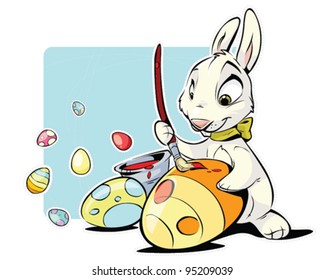 Easter rabbit painting an egg