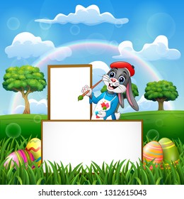 Easter rabbit painting in an empty board
