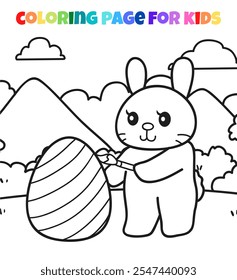 Easter rabbit is painting outline coloring page illustration