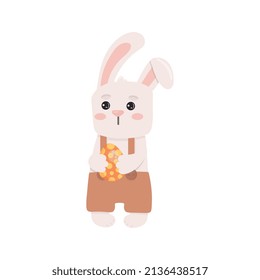 Easter rabbit in pants holding easter egg. Vector illustration.