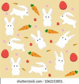Easter rabbit pattern Vector. Holiday flat style background