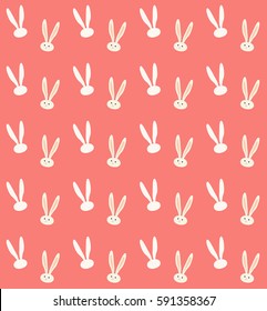 Easter rabbit pattern. Vector illustration. Fashion, textile. Rabbit Print. Spring Holiday background. Bunny ears red background. Vintage Easter rabbit ears silhouette. Animal pattern print Kids party