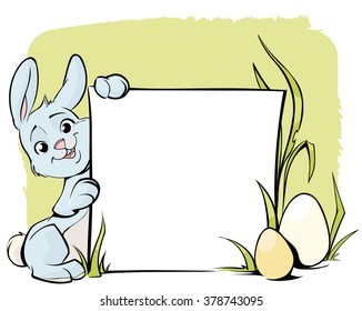 Easter rabbit with piece of paper, easter card
