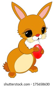 Easter rabbit with red egg in hand