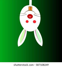 Easter rabbit with red eyes on a green background. Vector illustration