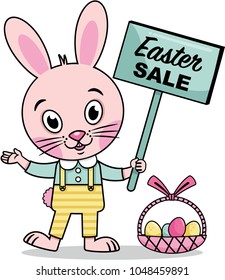 Easter Rabbit With A Sale Sign (Vector Illustration)