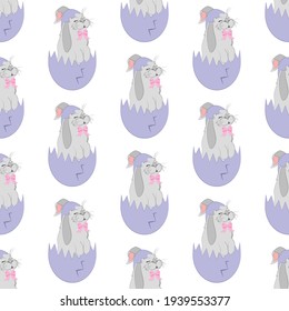 Easter rabbit seamless pattern on the white background.