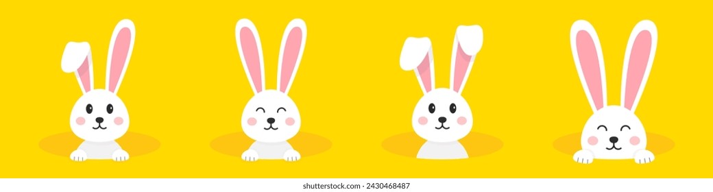 Easter rabbit set. Bunny ears collection. Ears and muzzle, paws. White easter bunny on orange background.