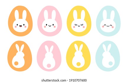 Easter rabbit set, Easter eggs icon isolated on white background vector illustration.