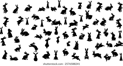 Easter rabbit silhouette vector set