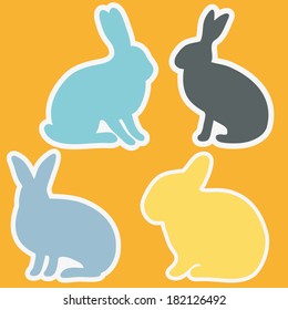 Easter rabbit silhouettes gift cards or stickers, with empty space for signs or text, spring design elements