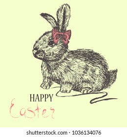 Easter rabbit. Sketch  hand drawn card illustration for your design