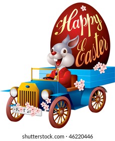 Easter rabbit in the truck with the egg in vector