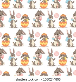 Easter rabbit vector holiday bunny rabbit and Easter eggs pose cute happy spring adorble rabbit animal illustration happy family celebration seamless pattern background illustration