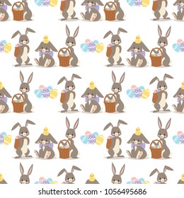 Easter rabbit vector holiday bunny rabbit and Easter eggs pose cute happy spring adorble rabbit animal illustration happy family celebration seamless pattern background illustration