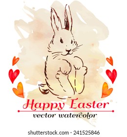 Easter rabbit. Watercolor heart. Vector.