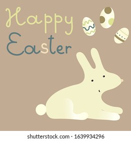 Easter rabbit, white cute  Bunny with a text- Happy Easter. Vector illustration on grey background. Perfect for gift card design, web sites, bunner,postcard.
