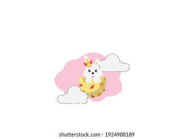 Easter Rabbit Yellow Leaf Egg Shell Cloud Icon