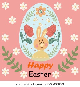 ้feliz Pascua, conejo, huevos, Vector, tarjeta de felicitación                   