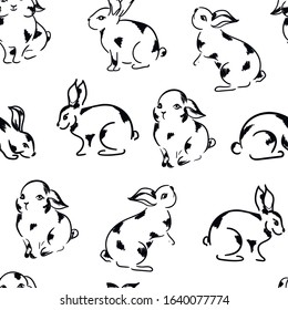 Easter rabbits , animals vector cute seamless pattern on white background. Concept for print, wallpaper, wrapping paper, cards