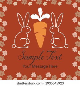 Easter Rabbits and Carrots Vector Card Background