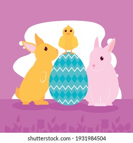 Gallina y huevo de los conejos de Pascua