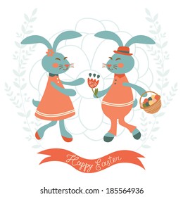 Easter rabbits couple