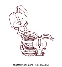 easter rabbits with egg isolated icon