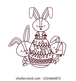 easter rabbits with egg isolated icon