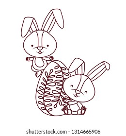 easter rabbits with egg isolated icon