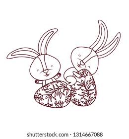 easter rabbits with egg isolated icon