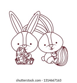 easter rabbits with egg isolated icon