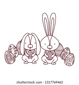 easter rabbits with egg isolated icon