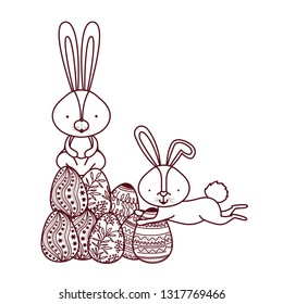 easter rabbits with egg isolated icon