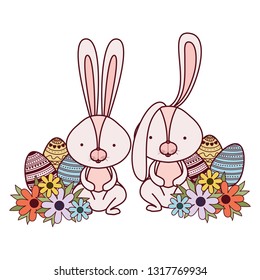 easter rabbits with egg isolated icon