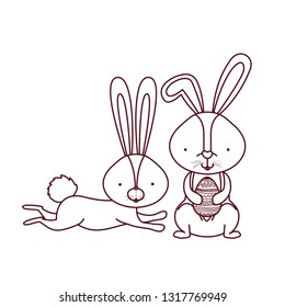 easter rabbits with egg isolated icon
