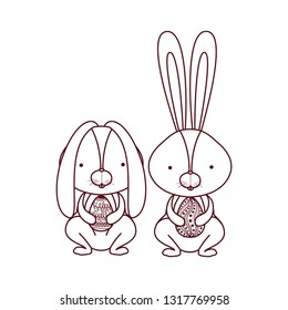 easter rabbits with egg isolated icon