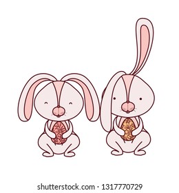 easter rabbits with egg isolated icon