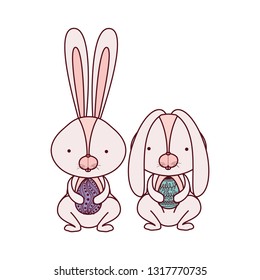 easter rabbits with egg isolated icon