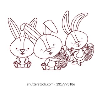 easter rabbits with egg isolated icon