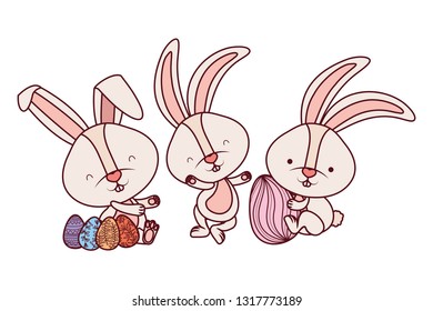 easter rabbits with egg isolated icon
