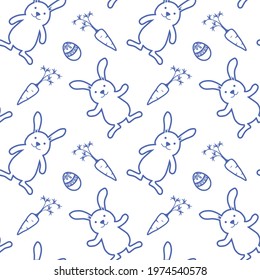 Easter rabbits, eggs and carrots seamless pattern on white background Vector