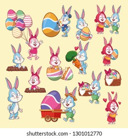 Easter rabbits and eggs cartoons