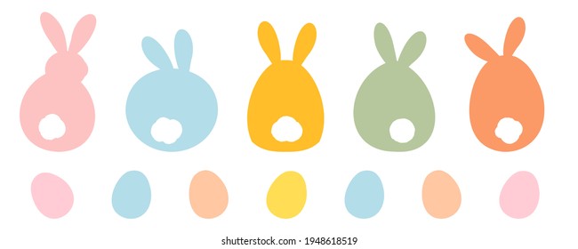 Easter rabbits and Easter eggs icons isolated on white background vector illustration.