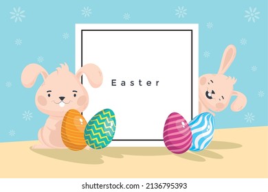 easter rabbits and eggs painted