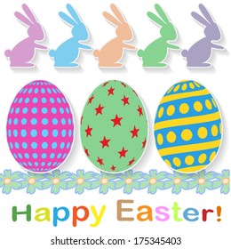 Easter. Rabbits and eggs. Vector illustration.