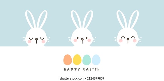 Easter rabbits and eggs vector illustration. Cute wall decoration.